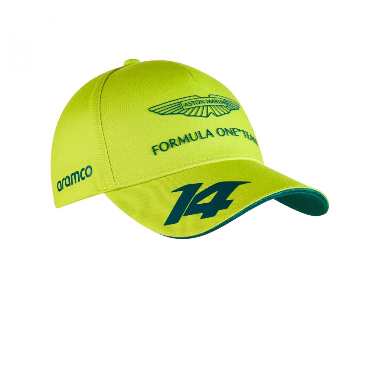ASTON MARTIN komandos vairuotojas Fernando Alonso geltona kepurė ASTON MARTIN komandos vairuotojas Fernando Alonso geltona kepurė