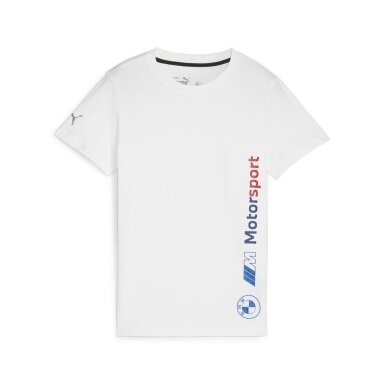 BMW MOTORSPORT PUMA logotipu puoštas baltas marškinėlis vaikams PUM24_TSE_WHI