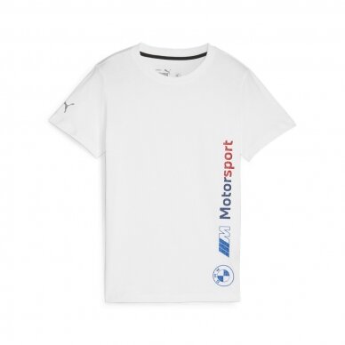 BMW MOTORSPORT PUMA logotipu puoštas baltas marškinėlis vaikams PUM24_TSE_WHI