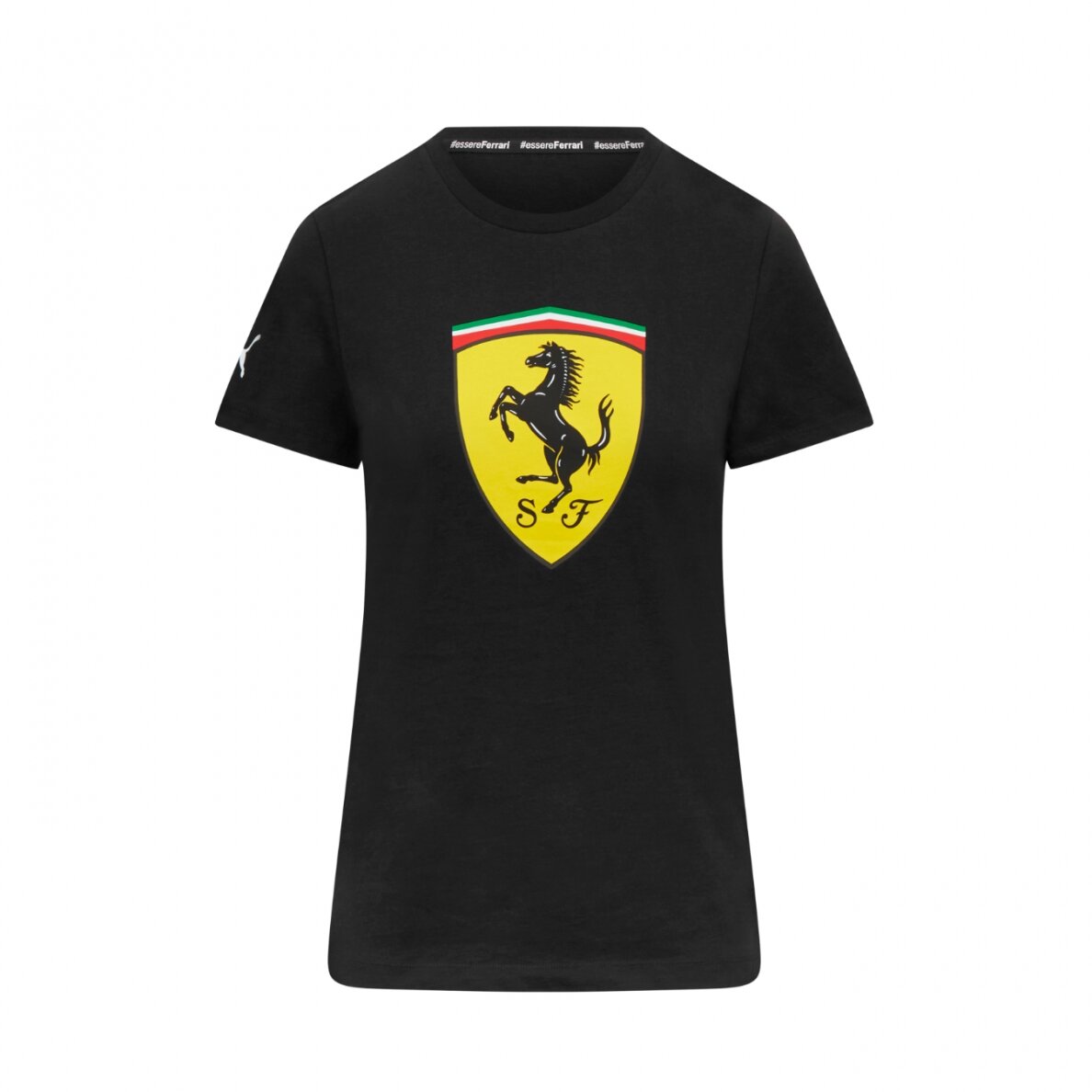 FERRARI PUMA Logo Didelis juodas marškinėliai moterims FERRARI PUMA Logo Didelis juodas marškinėliai moterims