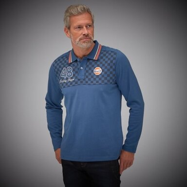 GULF Racing vyriškas mėlynas polo marškinėlis su ilgomis rankovėmis
