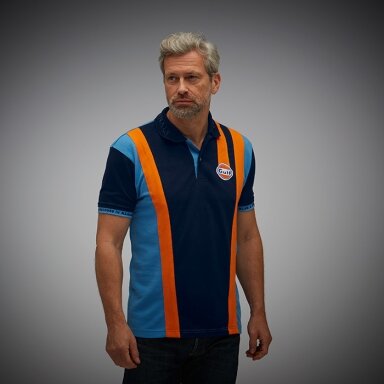 GULF Racing Team tamsiai mėlyni polo marškinėliai vyrams