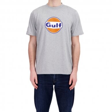 GULF logotipu puoštas pilkas marškinėliai vyrams GUF24_TSH_LOG