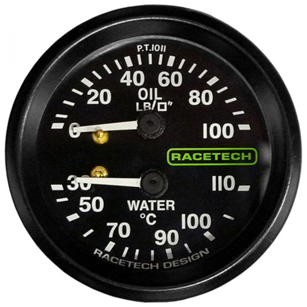 RACETECH D52MM kombinuotas matuoklis Vandens temperatūra 110 °C Aliejaus slėgis 100 LB Kabelių ilgis 9' Apšvietimas 1/8BSP SMITHS