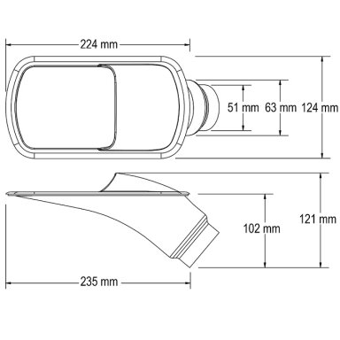 Mažas juodas REVOTEC GT tipo šoninis aušinimo gaubtas 51/63 mm – 224 x 124 x 121 mm (2 dalys)