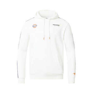 MCLAREN GULF balta džemperis su gobtuvu vyrams