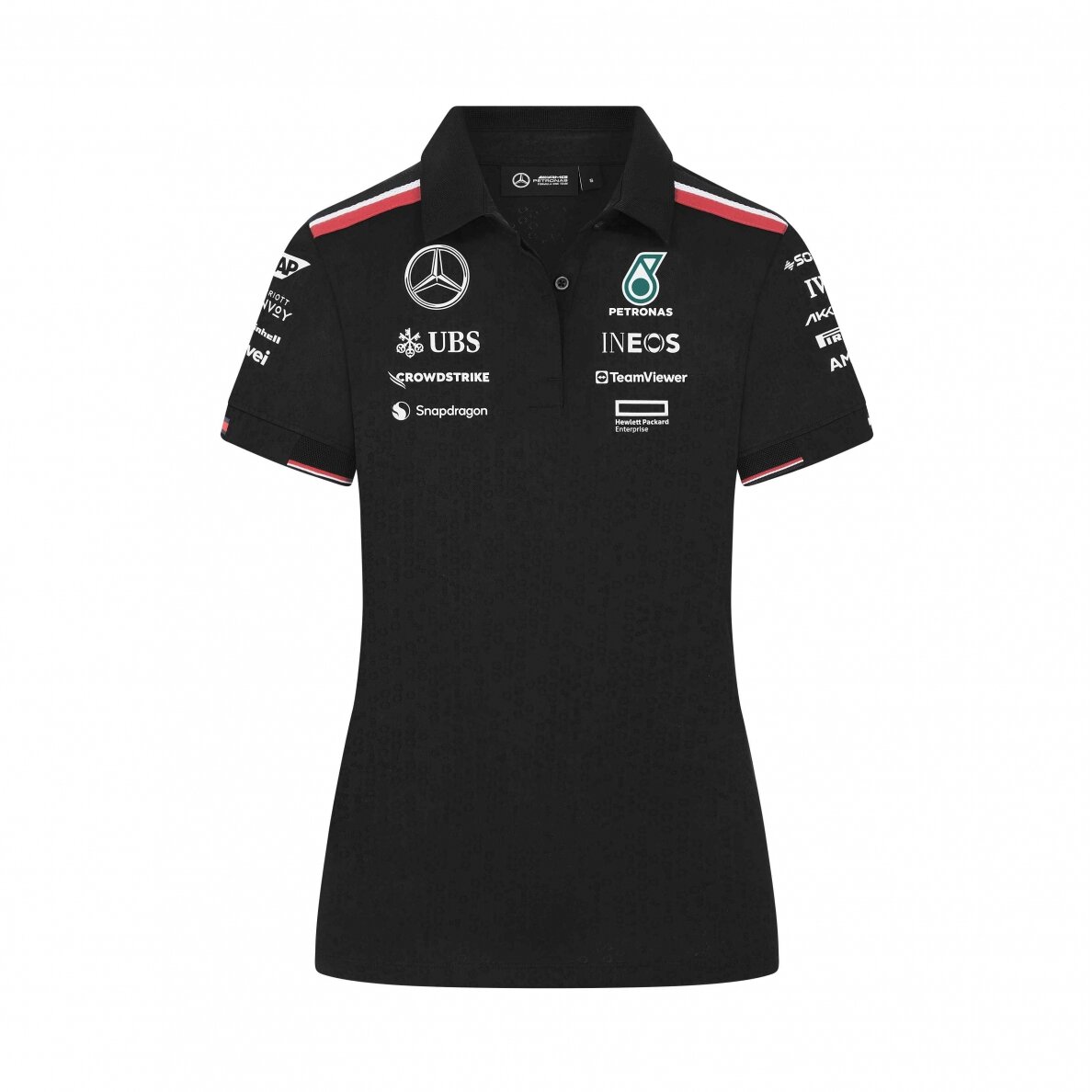 MERCEDES AMG komandos juoda polo marškinėliai moterims MGP24_PLF_TEA