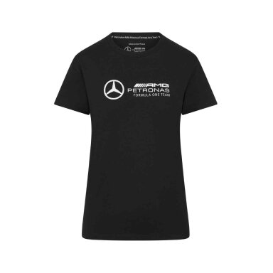 MERCEDES AMG juodos spalvos logotipu papuoštas moteriškas marškinėlis MGP24_TSF_LOG