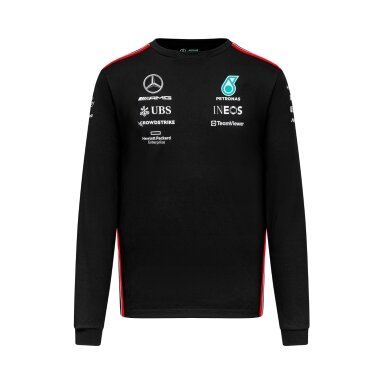 MERCEDES AMG Team Replica juoda ilgomis rankovėmis marškinėliai vyrams
