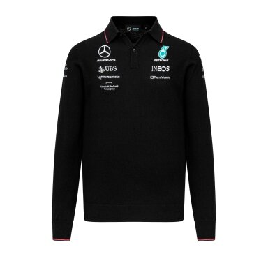 MERCEDES AMG Team Replica juoda ilgomis rankovėmis polo marškinėliai vyrams