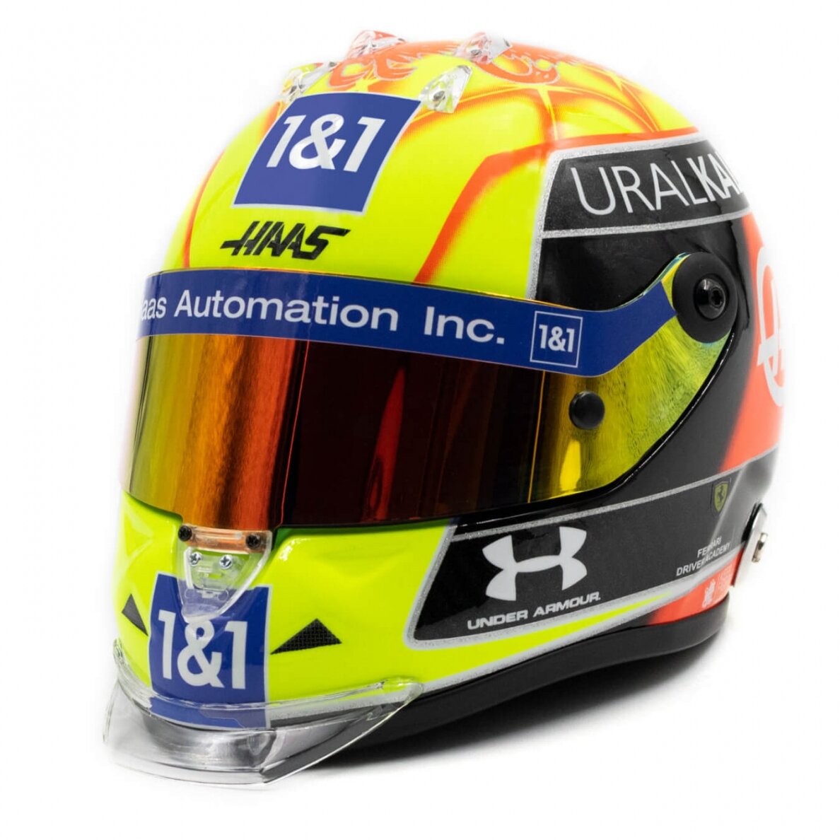Miniatiūrinis šalmas MICK SCHUMACHER Silverstone Grand Prix 2021 1/2 – geltona Miniatiūrinis šalmas MICK SCHUMACHER Silverstone Grand Prix 2021 1/2 – geltona