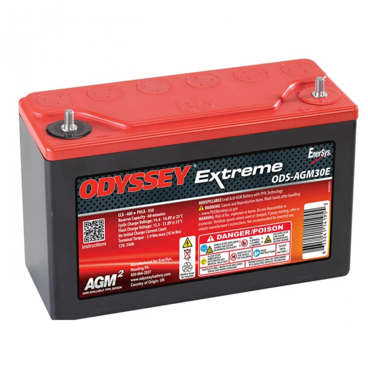 ODYSSEY PC950 Extreme Racing 30 34 A/h švino baterija, 950 A paleidimo galia, matmenys 250x97x156 mm ODYSSEY PC950 Extreme Racing 30 34 A/h švino baterija, 950 A paleidimo galia, matmenys 250x97x156 mm