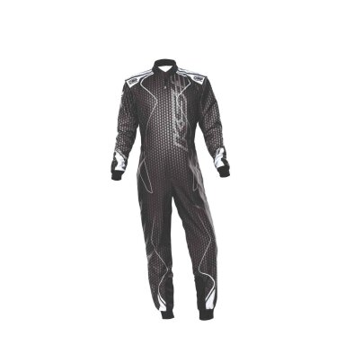 OMP KS 3 ART CIK FIA 2 lygio kartingo kostiumas juodai baltas