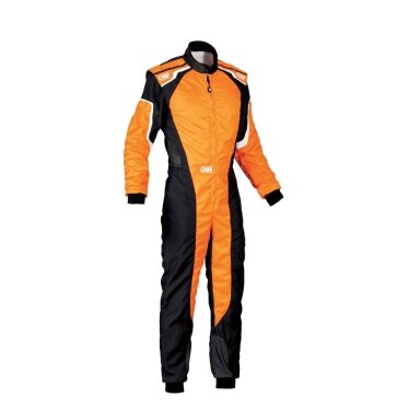OMP KS 3 CIK FIA 2 lygio juodai oranžinis vaikų kartingo kostiumas