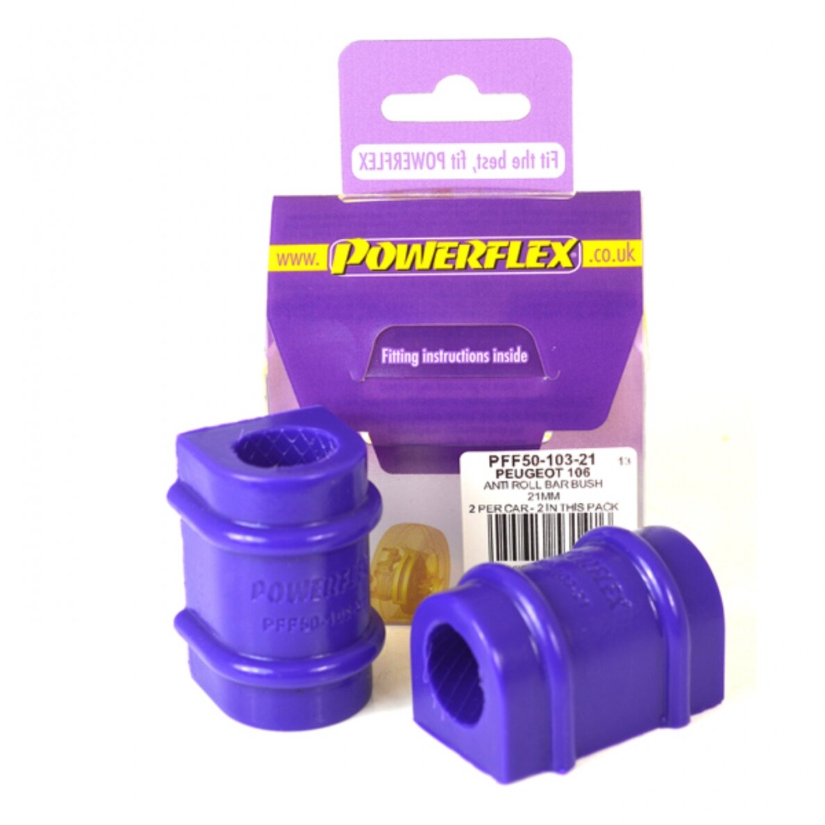 POWERFLEX Road serijos tylus blokas Citroen Saxo VTS/VTR &amp;amp; AX ir Peugeot 106 (Nr. 3 stabilizatoriaus strypas 21 mm)