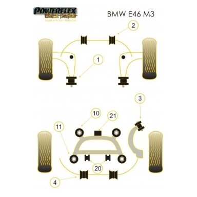 POWERFLEX Black Series tylūs blokai BMW E46 M3 galiniam aliuminio priekinio trikampio Nr. 1