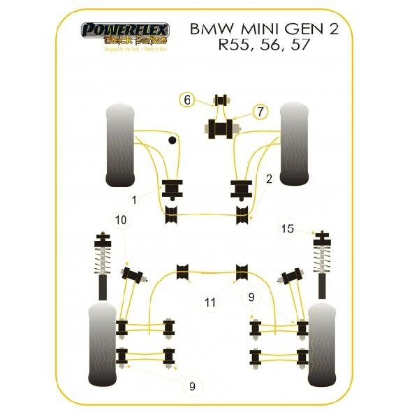 POWERFLEX Black serijos tylūs blokai, skirti MINI R50 / R52 / R53 / R55 / R56 ir R57 Priekinis stabilizatorius 24mm n°2 1