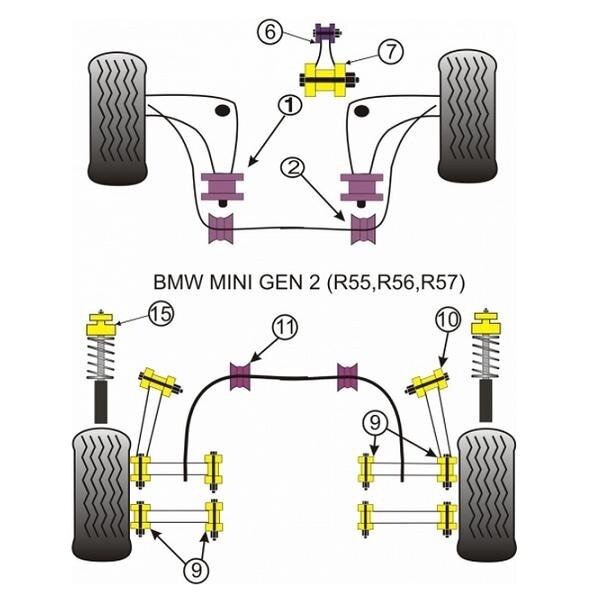 POWERFLEX Standartiniai tylūs blokai, skirti MINI R50 / R52 / R53 / R55 / R56 ir R57 Galinis stabilizatorius 17 mm Nr. 11 1