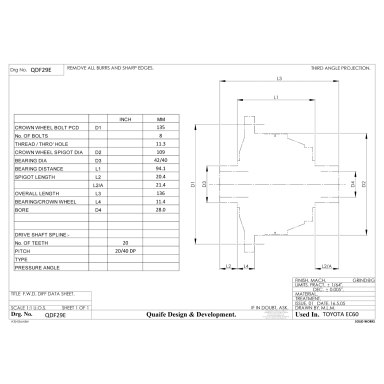 QUAIFE QDF29E riboto slydimo diferencialas, skirtas „Toyota EC60“ transmisijai.