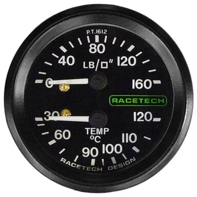 RACETECH D52MM Kombinuotas slėgio matuoklis Temperatūra Slėgis Kabelio ilgis 7' Apšvietimas 1/8BSP SMITHS