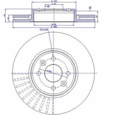 REDSPEC grooved and drilled brake discs for RENAULT Clio II, Megane, or Twingo II RS 280x24 mm front