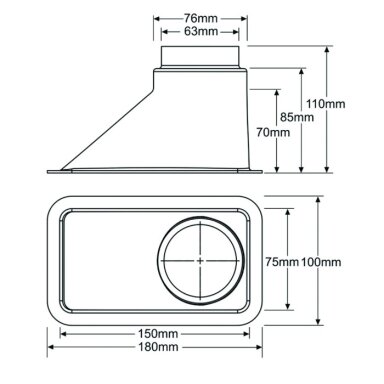 REVOTEC juodas ofsetinis vieno išėjimo aušinimo kaušelis 63/76 mm - 180 x 100 x 110 mm