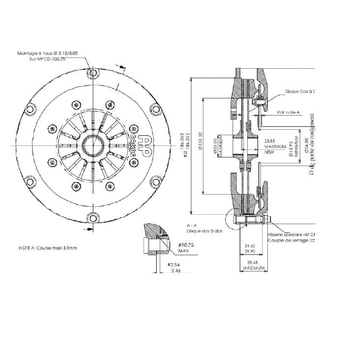 AP RACING CP7381 apvalus dvigubo disko sankabos mechanizmas, ø184 mm, 327 Nm 1