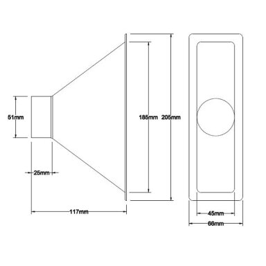 REVOTEC 51 mm viengubas tiesus aušinimo gaubtas – 205 x 66 x 117 mm