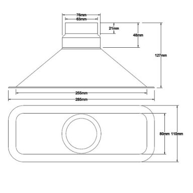 REVOTEC 63/76 mm viengubas tiesus aušinimo gaubtas – 285 x 110 x 127 mm